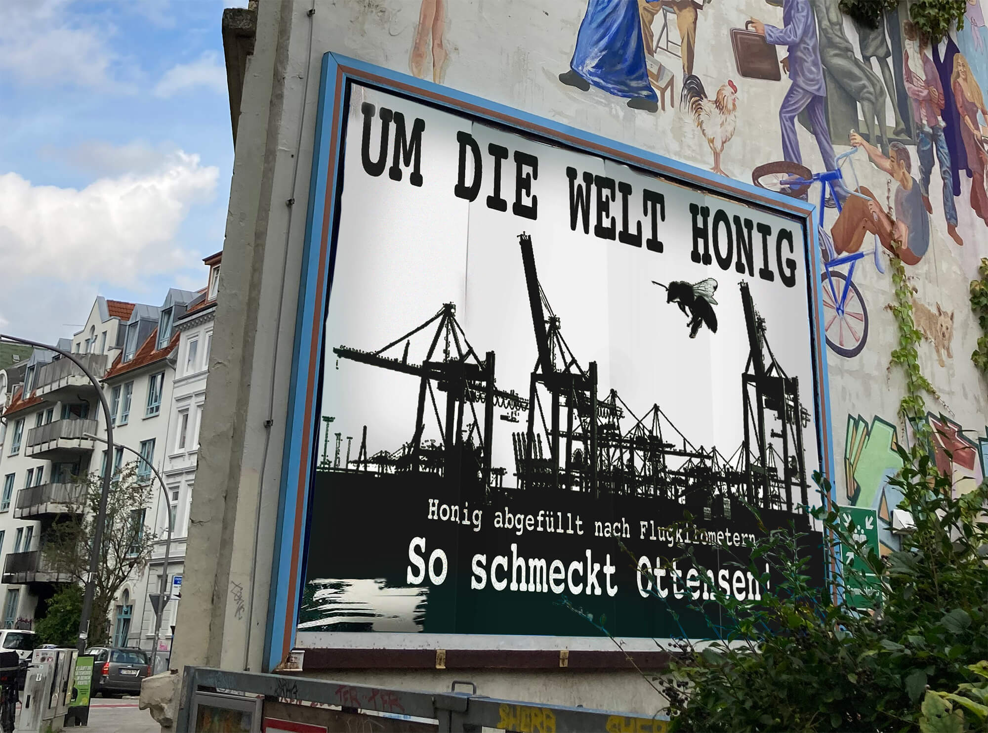 Werbeplakat Um die Welt Honig - So schmeckt Ottensen!